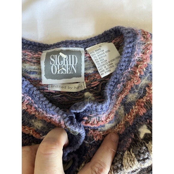 Sigrid Olsen VTG Cardigan Small Grandma Core Mohair Silk Cozy Blue Hand Knit - Picture 6 of 6